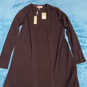 Pointelle NWT black open-front cardigan sweater Large